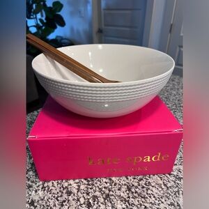 Kate Spade White Salad Bowl with Brown Utensils